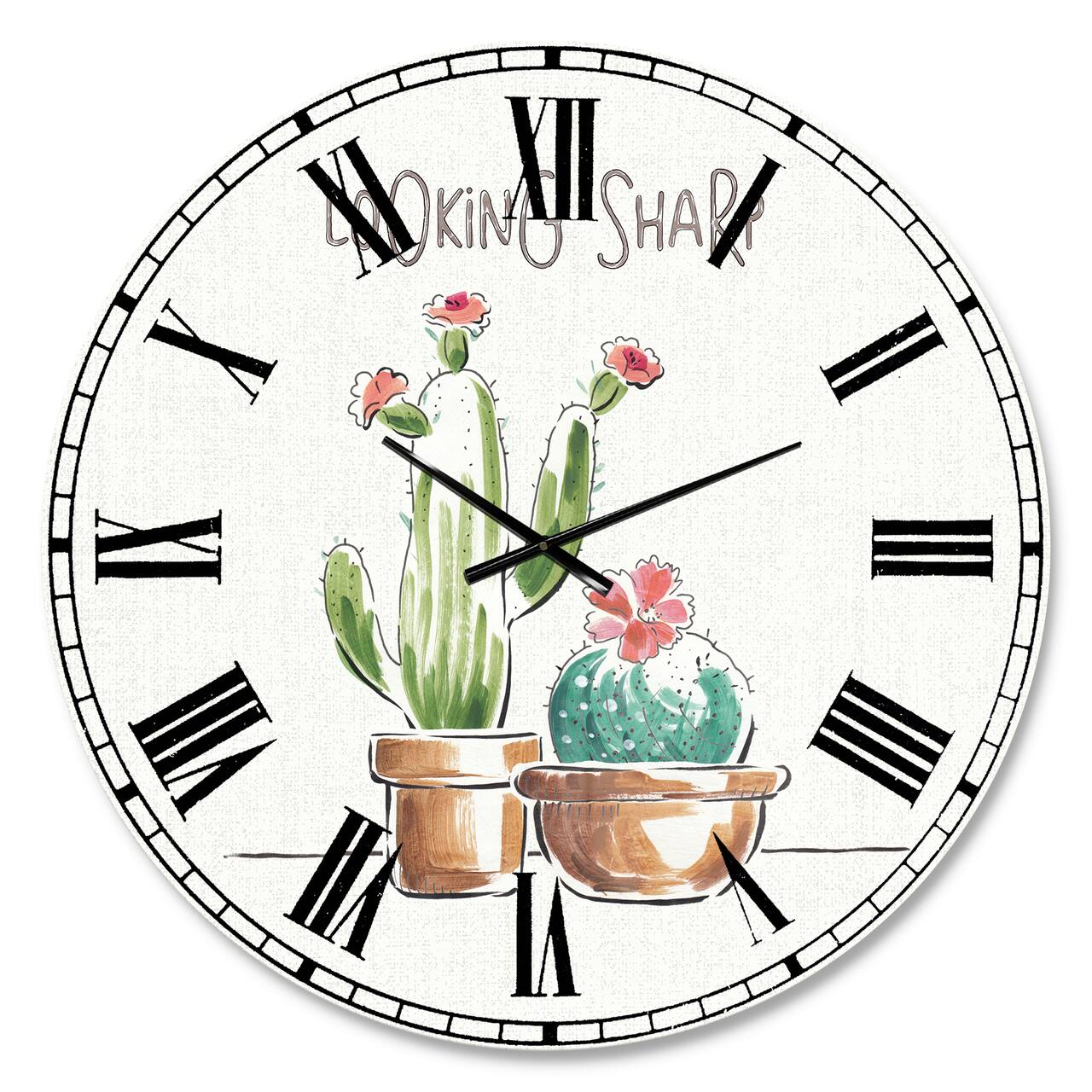 Designart Desert Botanical Bloom I Farmhouse Wall Clock